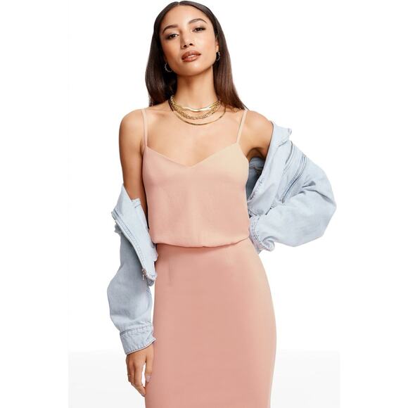 Dress The Population Sleeveless Blouson Sheath Dress Blush Pink Size Large - Picture 3 of 10